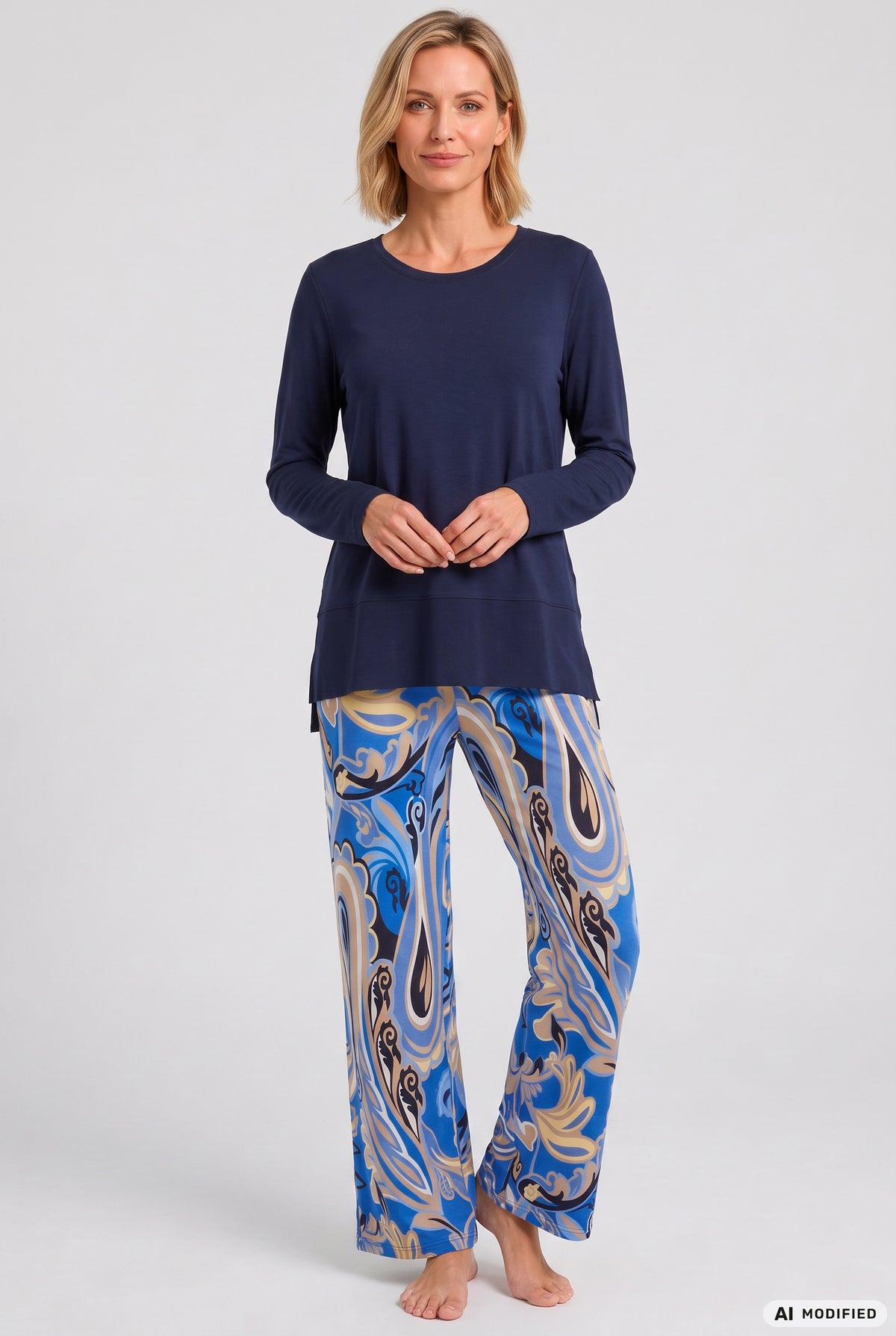 Rösch Pyjama Lang mit großflächigem Floraldruck