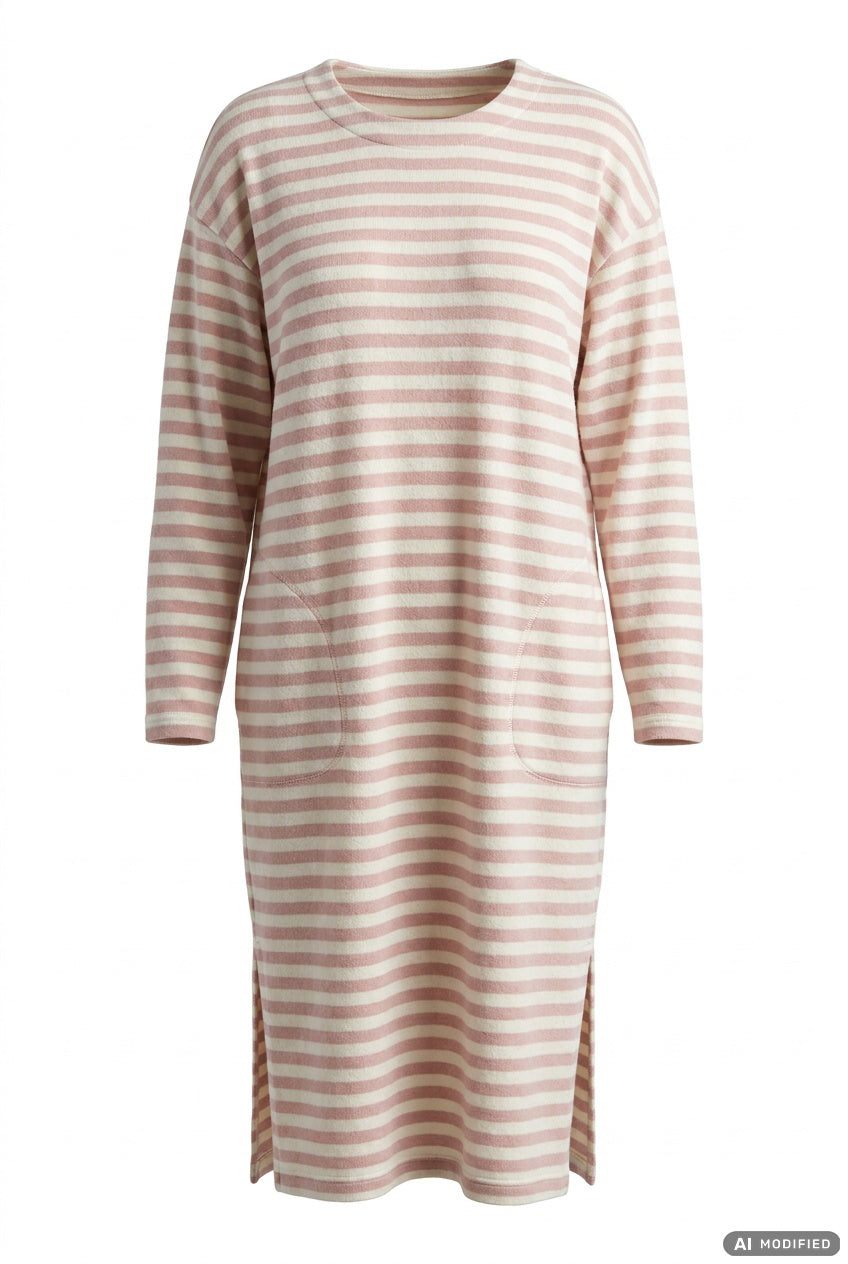 Rösch Hauskleid Knielang, Strick mit Streifenmuster