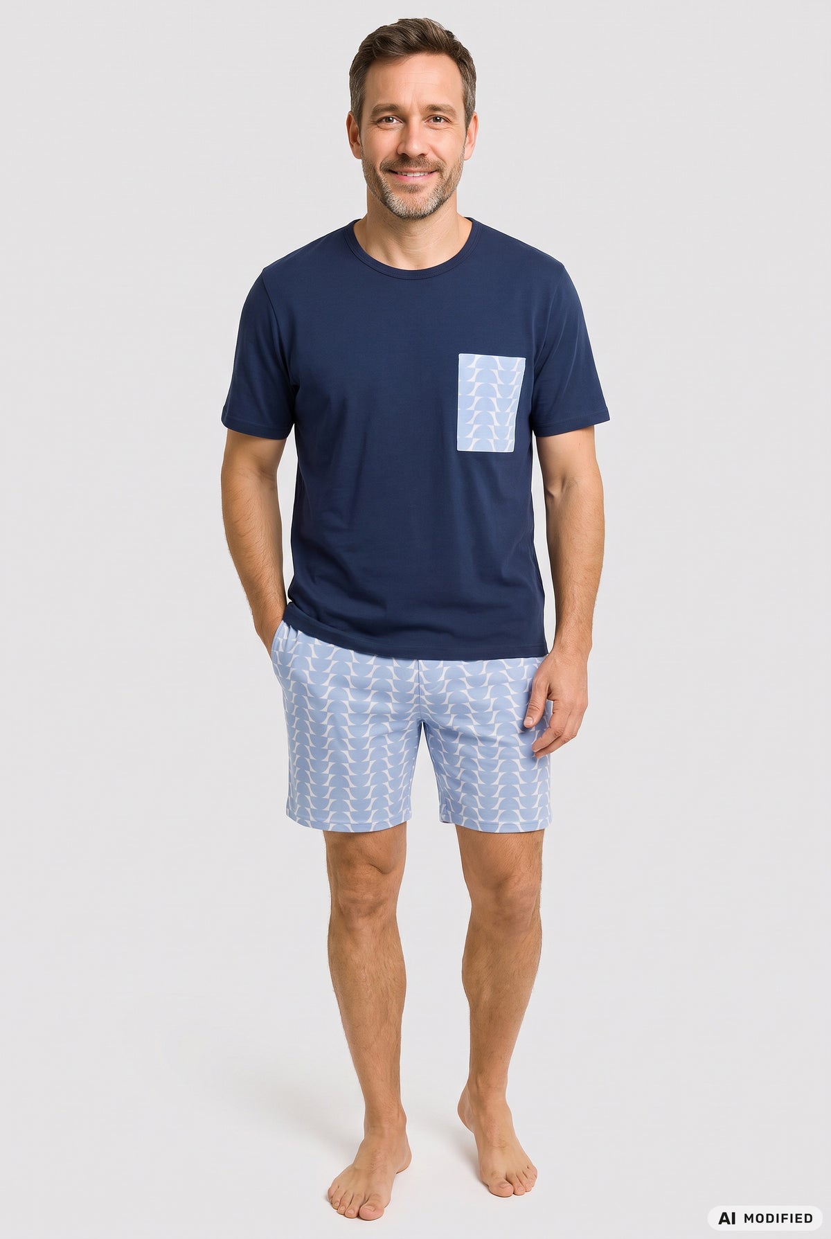 Rösch Herren-Pyjama Kurz mit gemusterter Hose