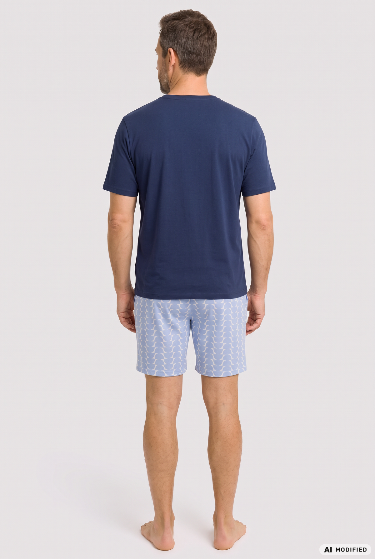 Rösch Herren-Pyjama Kurz mit gemusterter Hose
