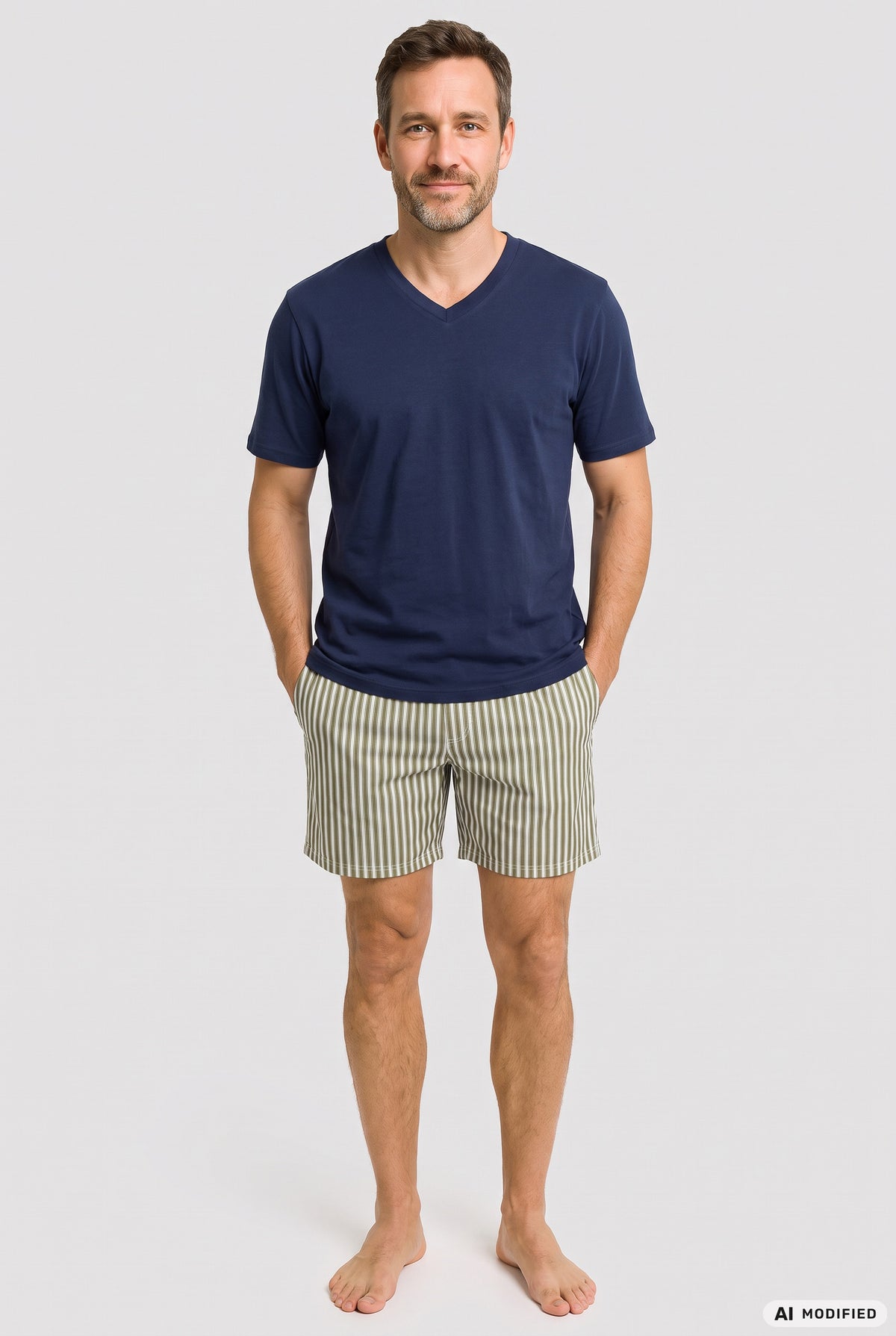 Rösch Herren-Pyjama Kurz mit Streifenhose