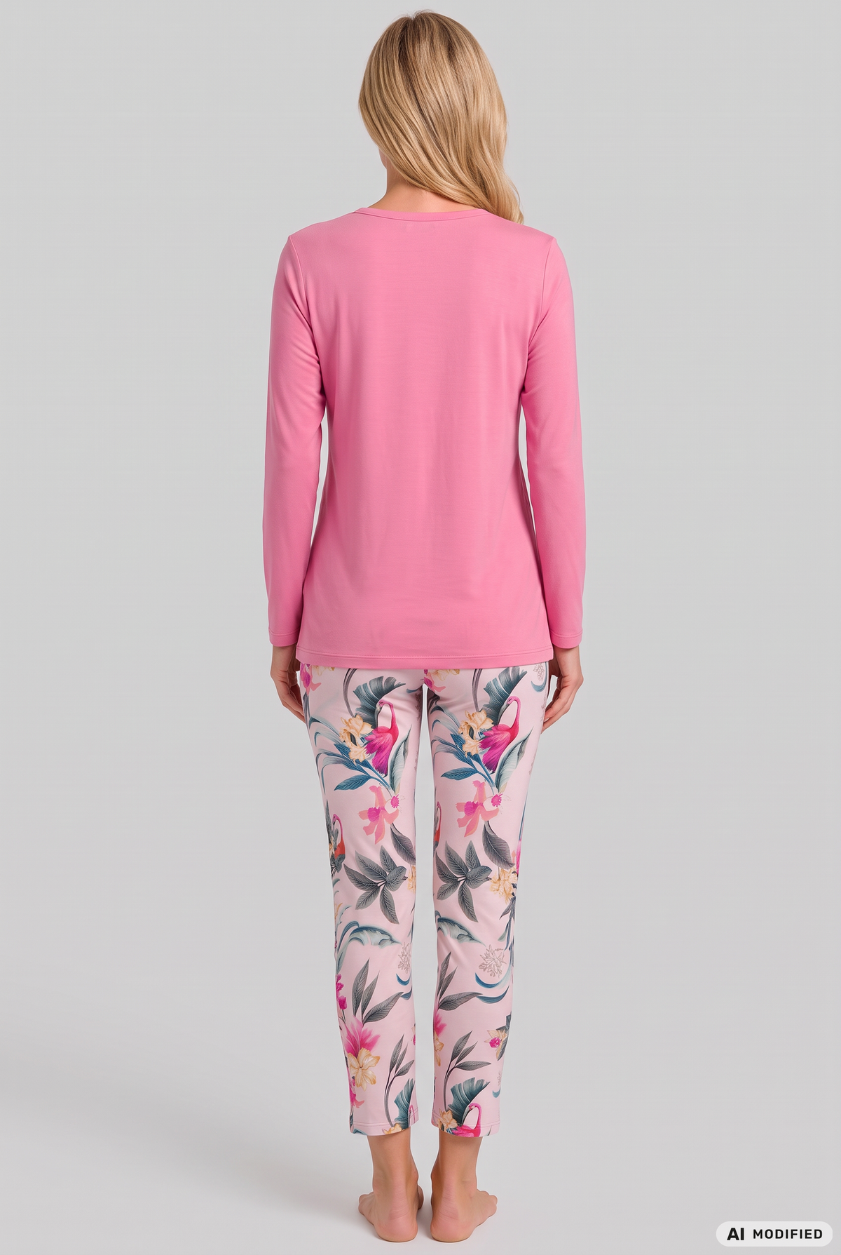 Rösch Pyjama Lang, Rosa mit Floralprint