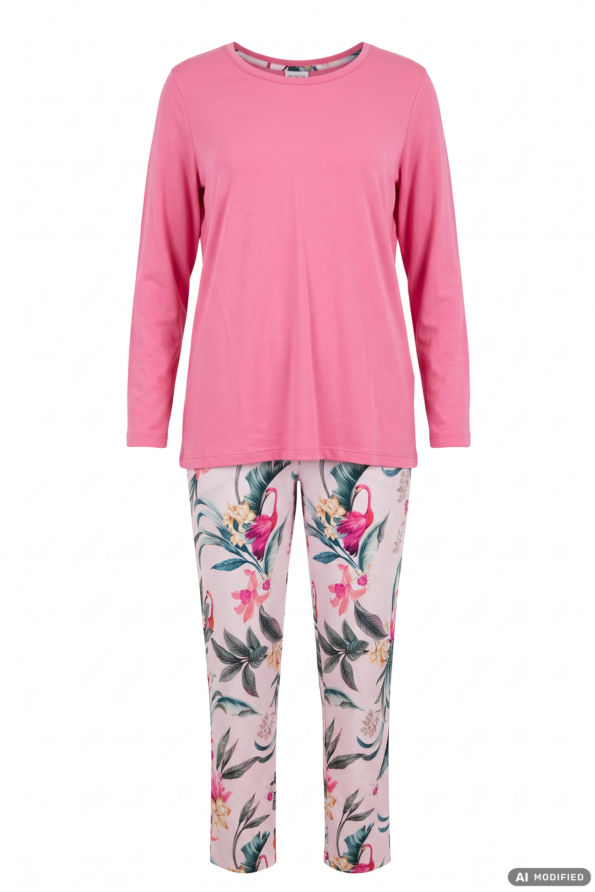 Rösch Pyjama Lang, Rosa mit Floralprint