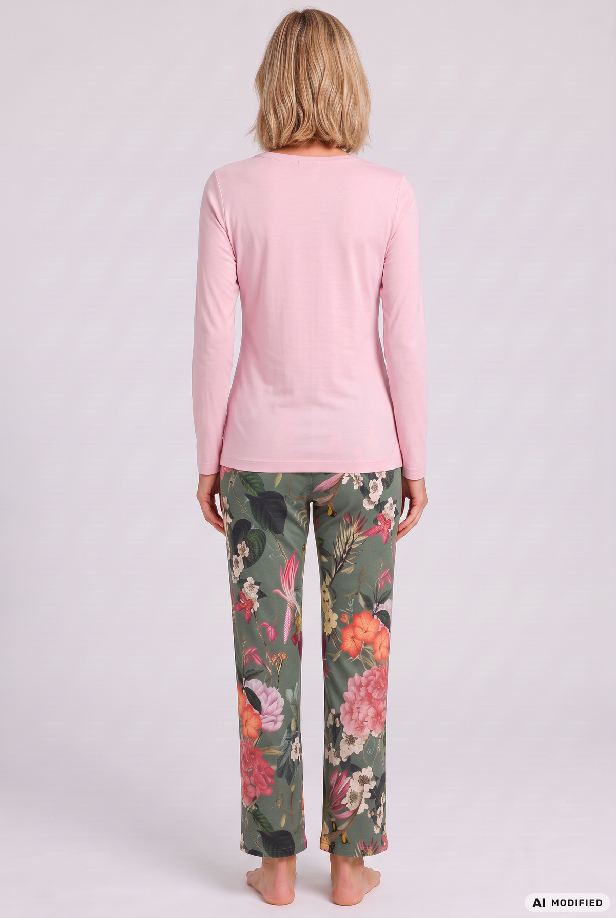 Rösch Pyjama Lang, Rosa mit Floralprint