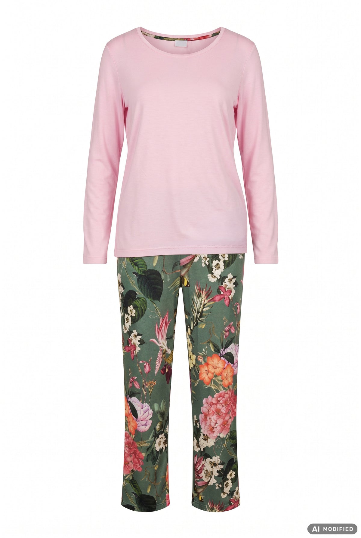Rösch Pyjama Lang, Rosa mit Floralprint