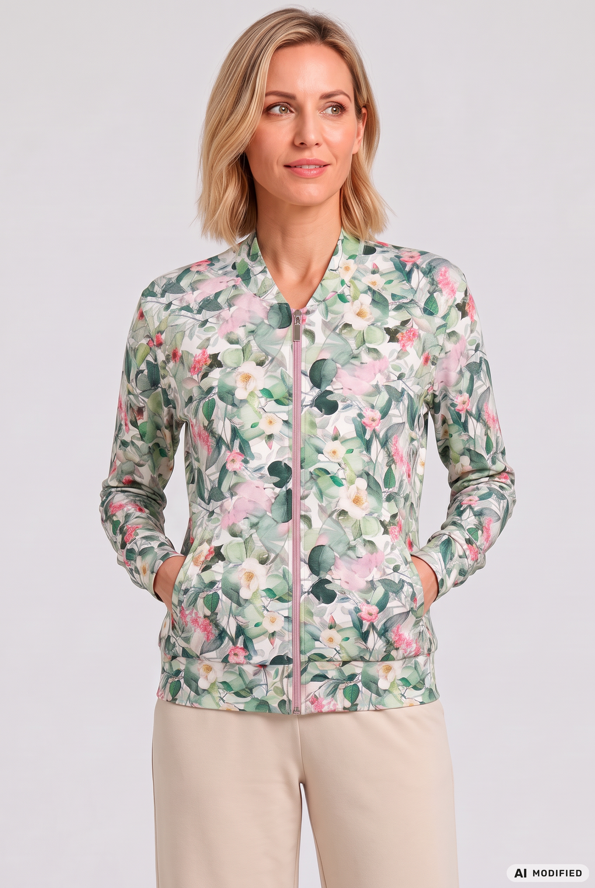 Rösch Loungejacke, College-Stil mit Floralprint