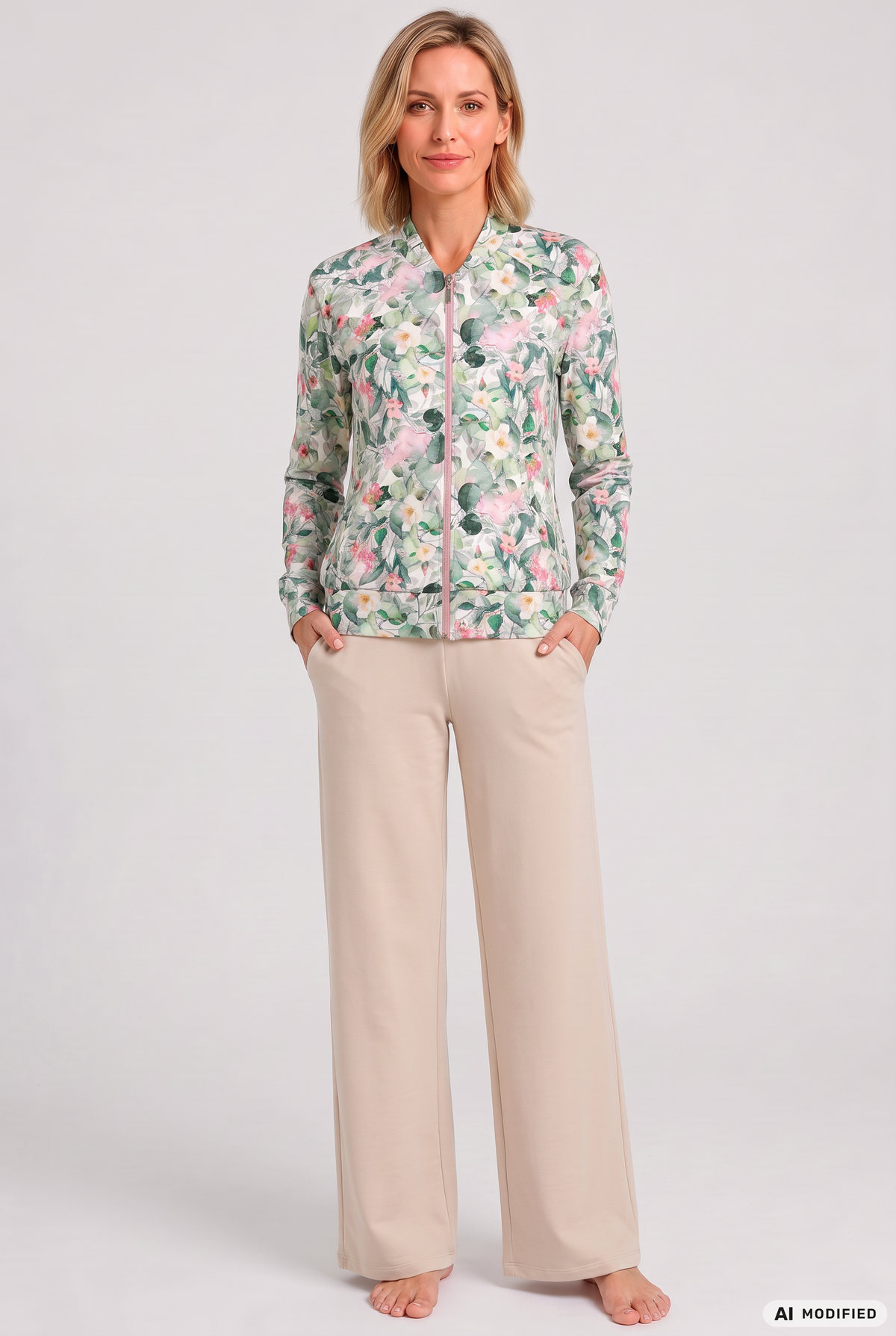 Rösch Loungejacke, College-Stil mit Floralprint