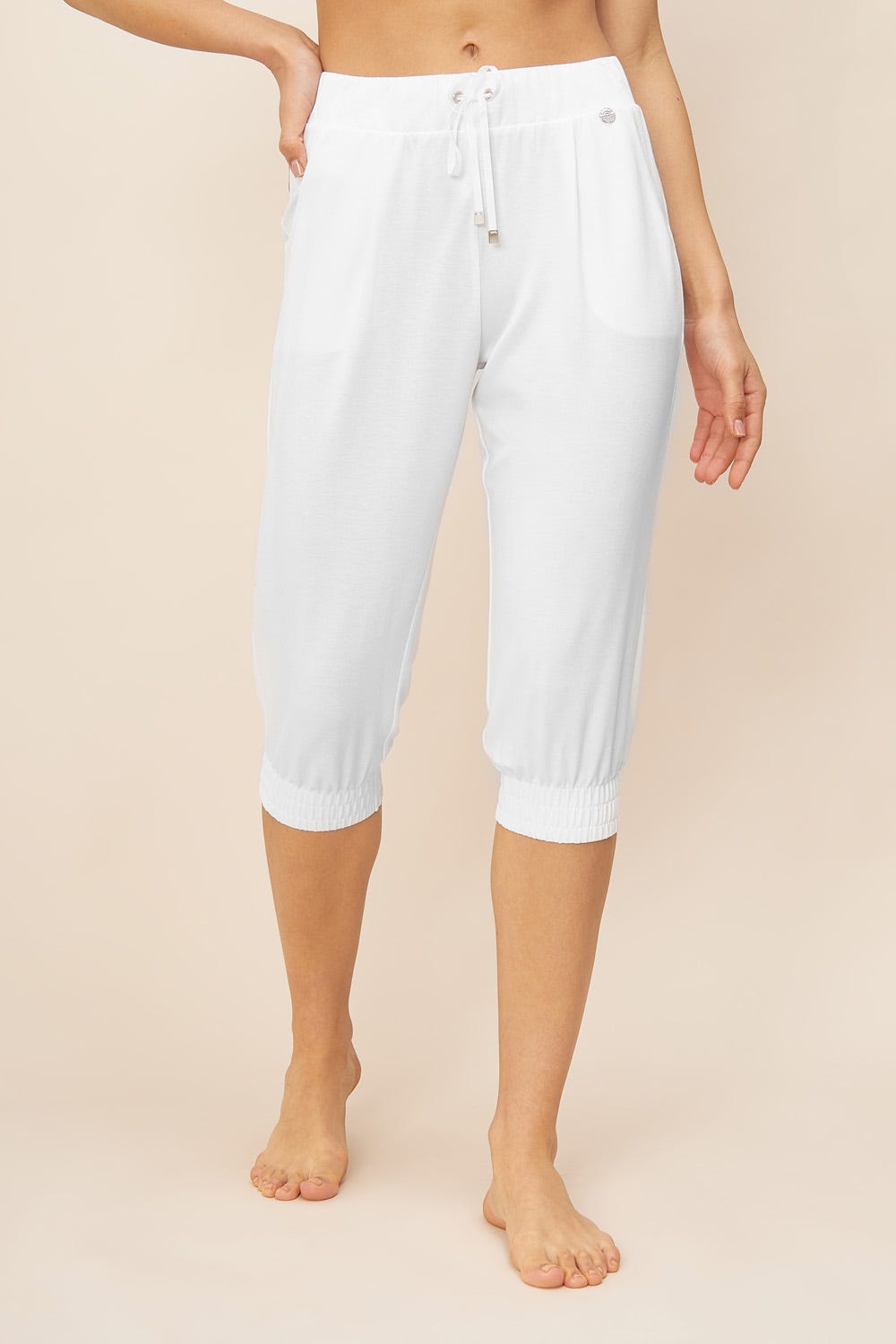 Frontalbild von 3/4-Hose mit Hosenbündchen Basic Weiß Baumwolle/Elasthan