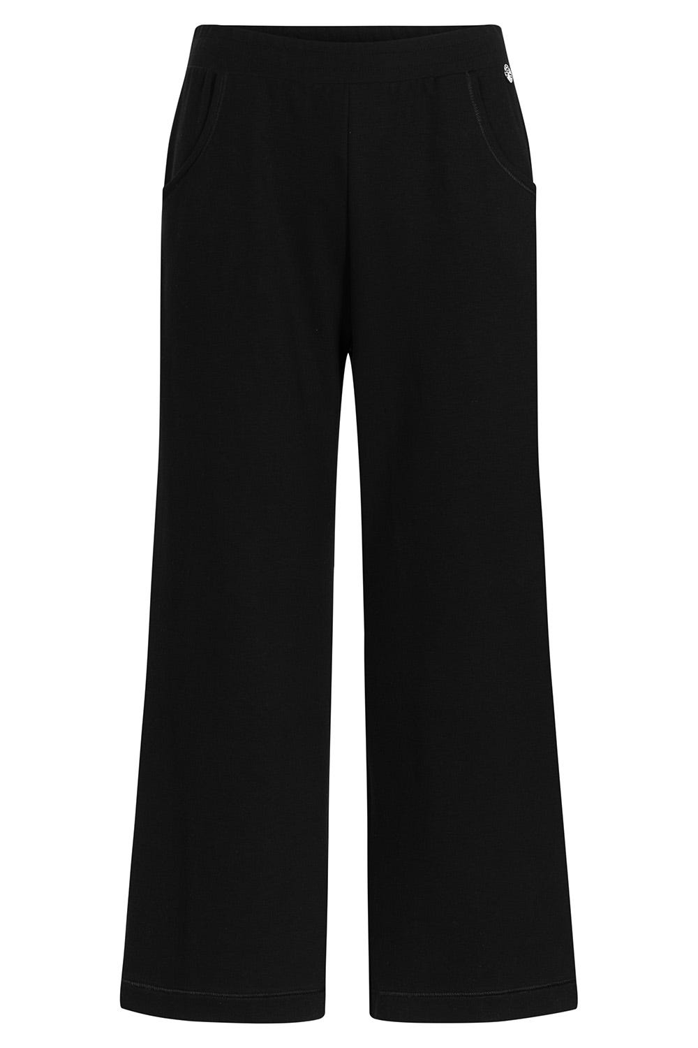Hollowbild von 7/8-Hose mit weitem Bein Culotte-Stil Elastisch Schwarz Materialmix