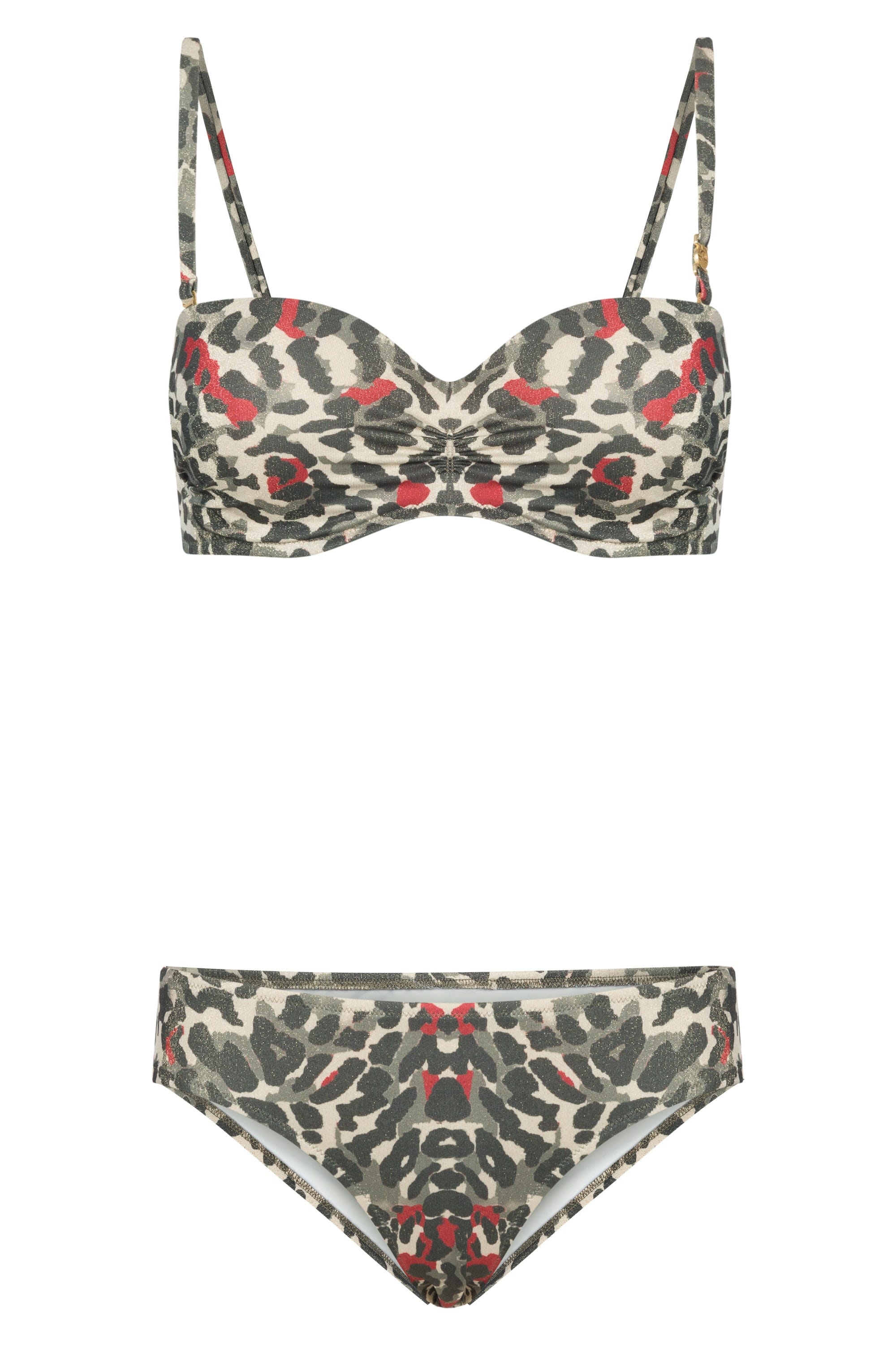 Detailbild 1 von Bandeau-Bikini im modernen Leo-Druck mit Farbdetails Glitzerstruktur Lycra