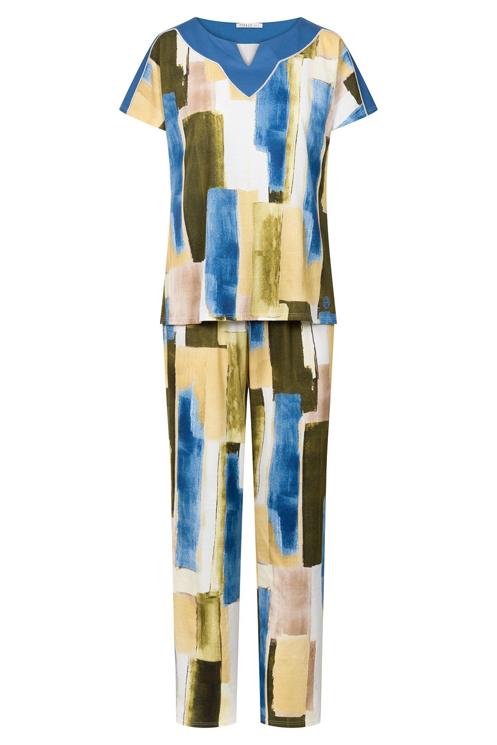 Hollowbild von Pyjama mit eleganter Passe im grafischen Druck 100% Baumwolle