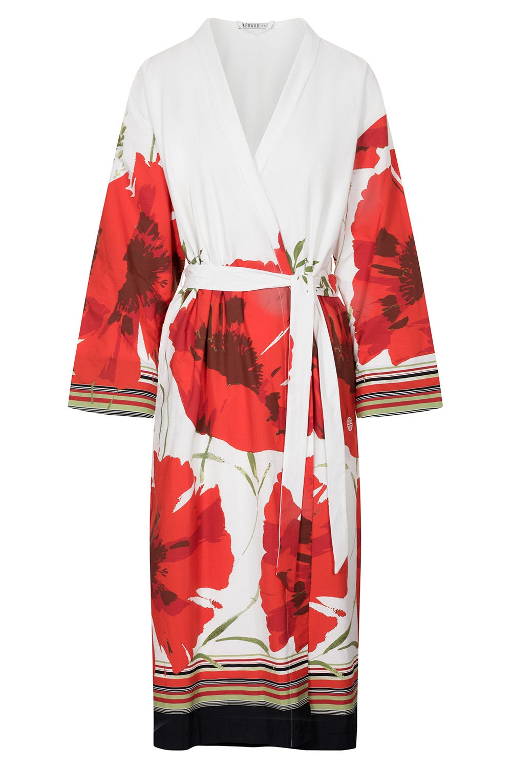 Hollowbild von Morgenmantel im extravaganten Mohn-Druck Frottee-Futter 100% Baumwolle