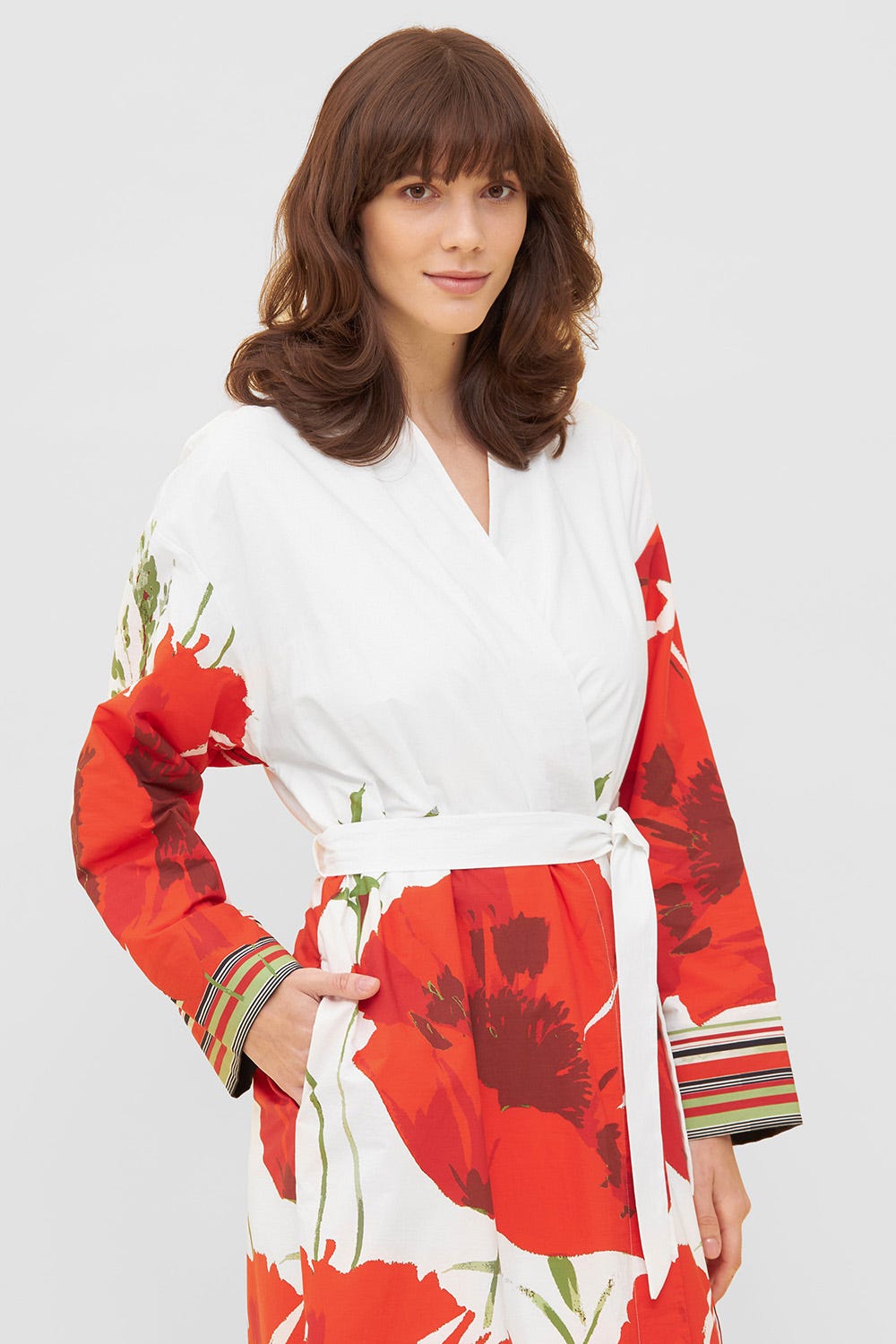 Detailbild 1 von Morgenmantel im extravaganten Mohn-Druck Frottee-Futter 100% Baumwolle