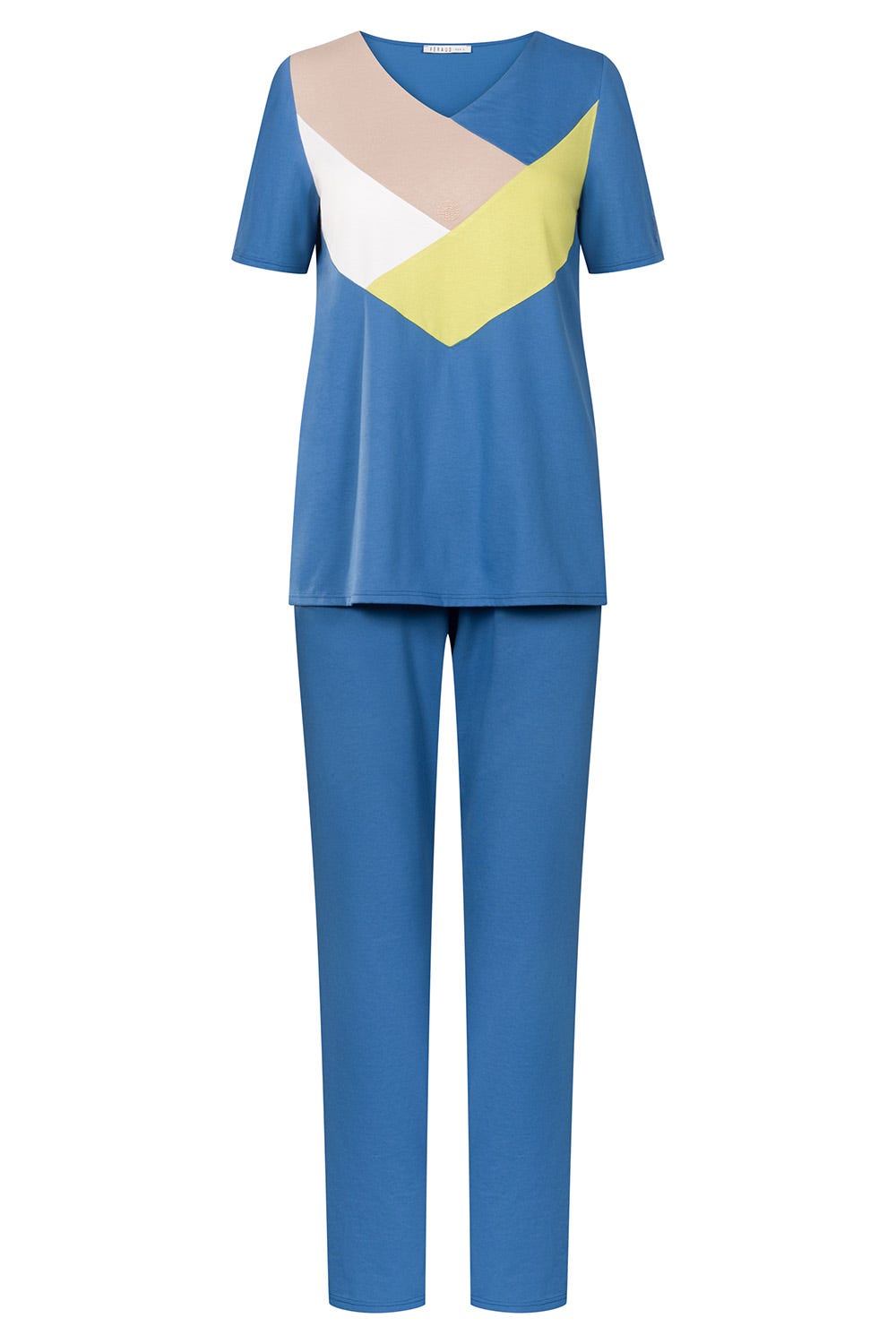 Hollowbild von Pyjama mit Colourblocking-Effekt V-Ausschnitt 100% Baumwolle