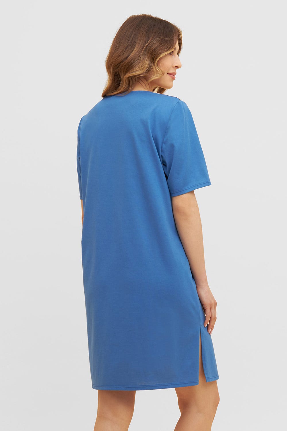 Rückansicht von Nachthemd mit Colourblocking-Effekt V-Ausschnitt 100% Baumwolle