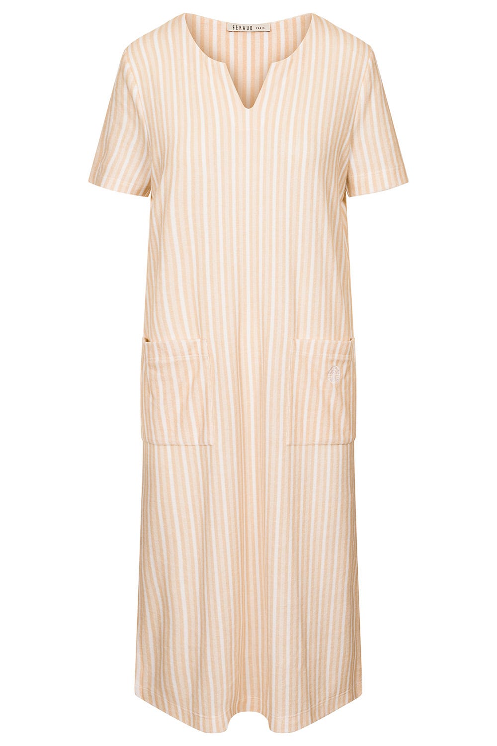 Hollowbild von Frottee-Hauskleid im Streifen-Design Kurzarm Baumwolle/Polyester