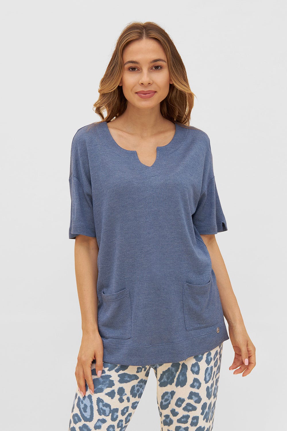 Frontalbild von Shirt aus sommerlichem Strick Taschen Luftig Viskose/Polyacryl