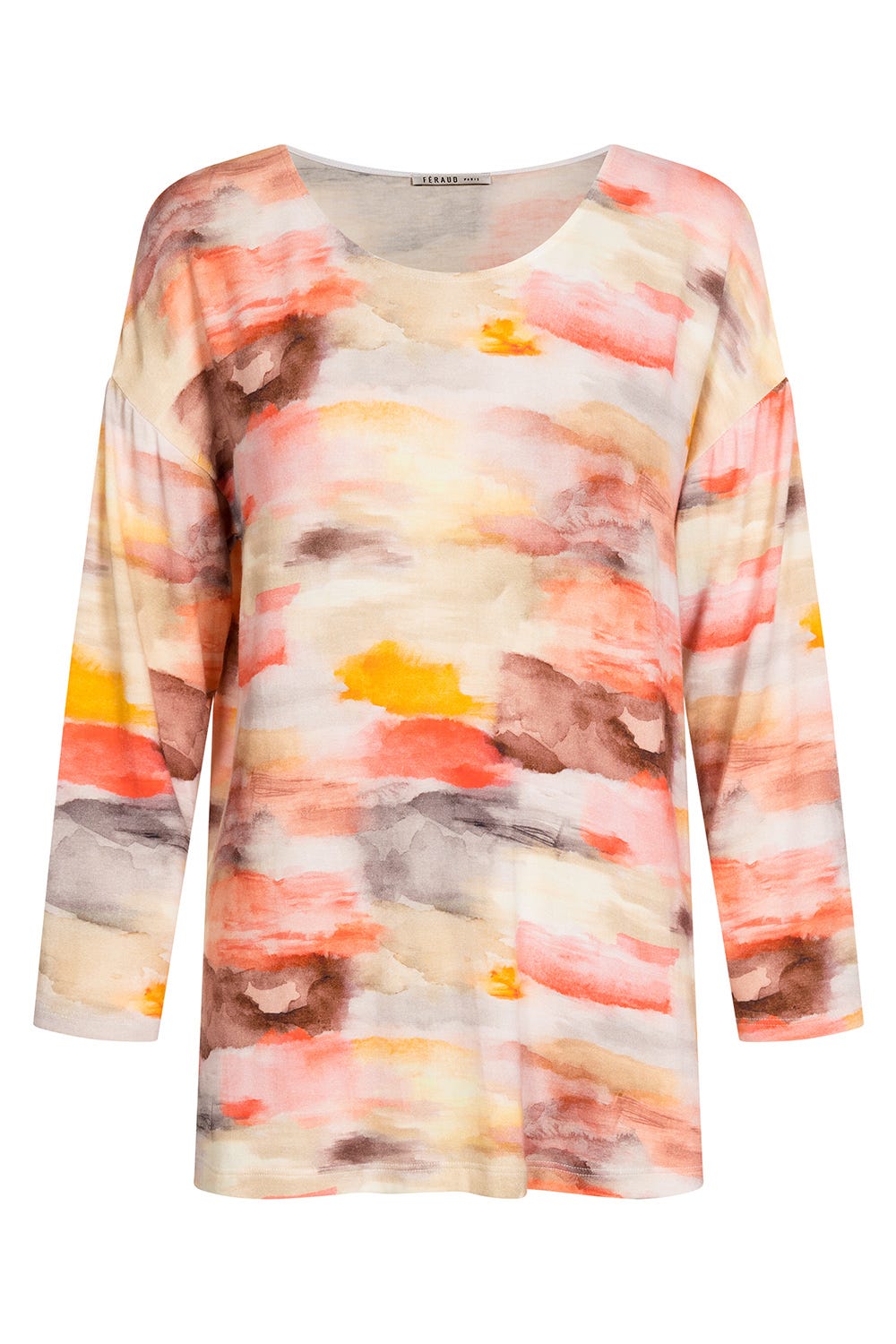 Hollowbild von Langarm-Shirt im Aquarell-Druck Strick Materialmix