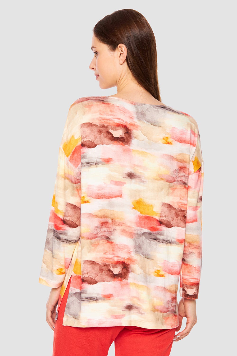 Rückansicht von Langarm-Shirt im Aquarell-Druck Strick Materialmix