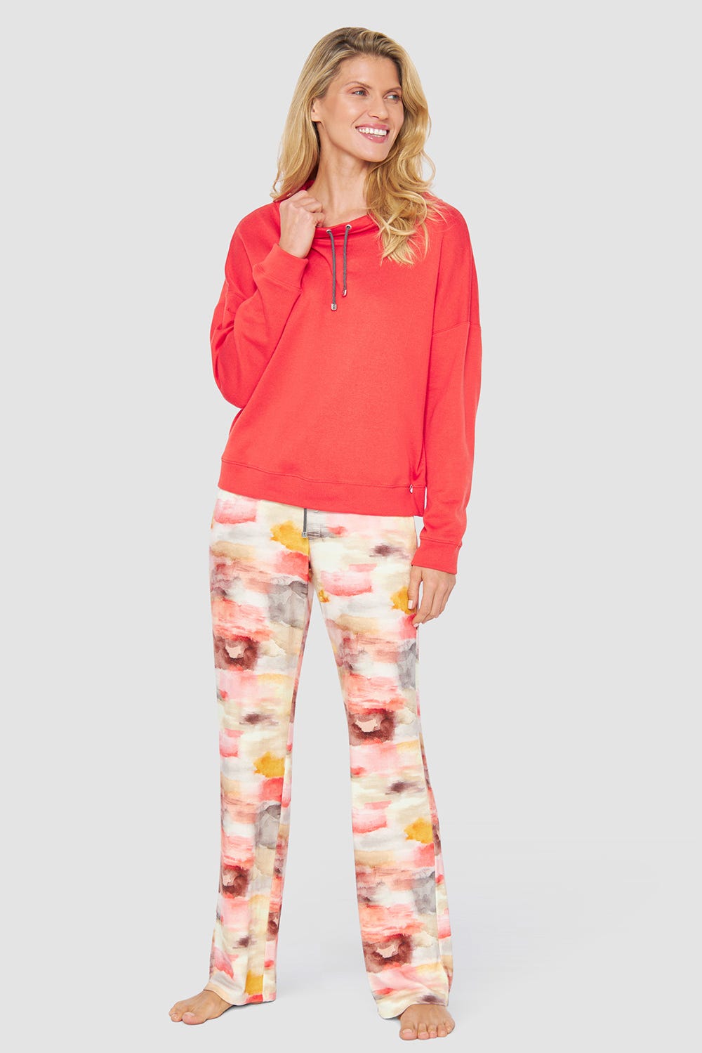 Detailbild 1 von Hose im Aquarell-Druck Strick Materialmix