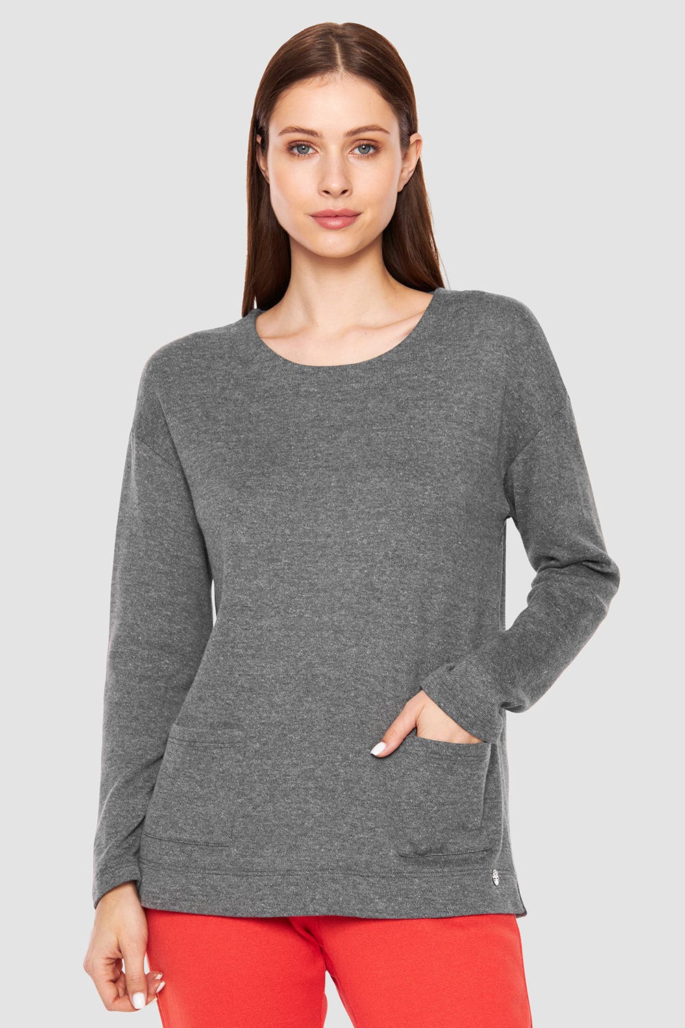 Frontalbild von Shirt mit aufgesetzten Taschen Melange Baumwolle/Polyacryl