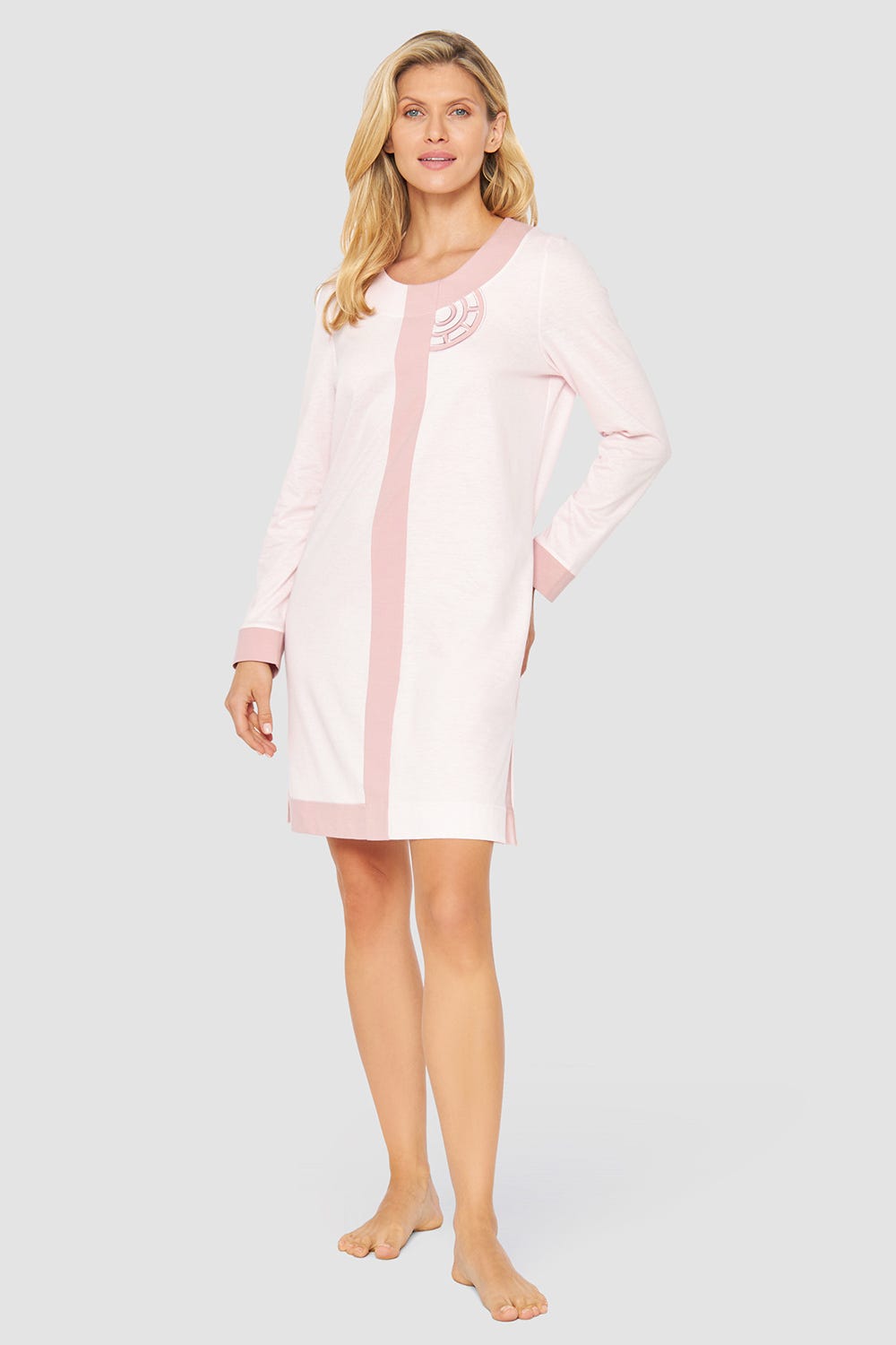 Frontalbild von Nachthemd in Bicolour-Optik Rosa 100% Baumwolle