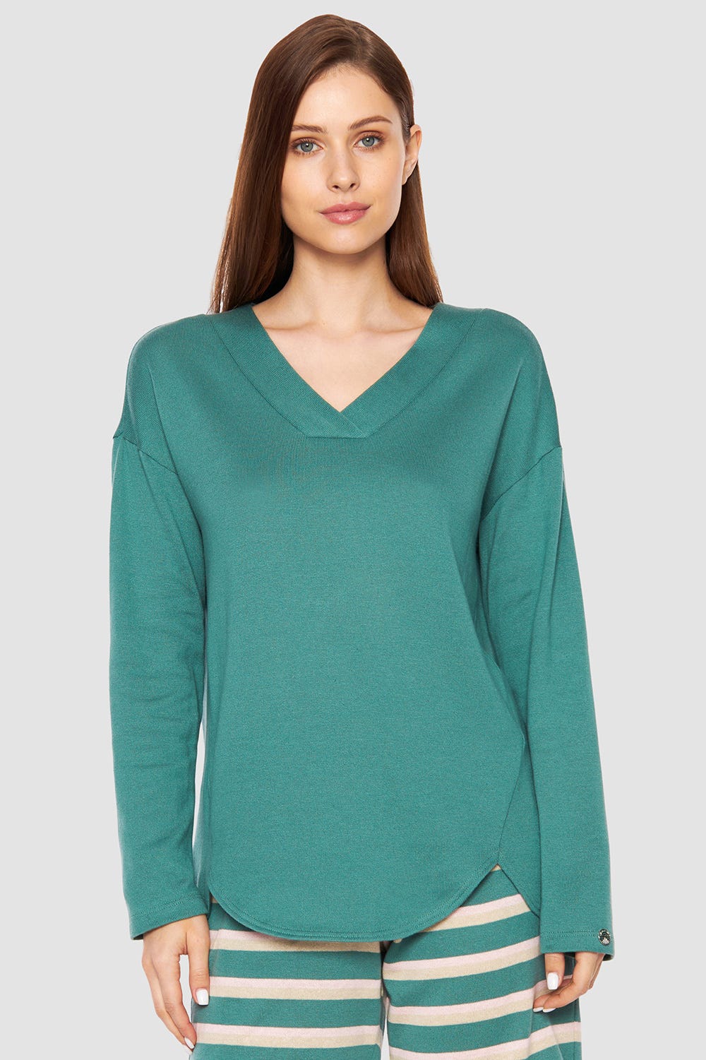 Frontalbild von Shirt mit vorverlegter Seitennaht Strick Baumwolle/Polyacryl