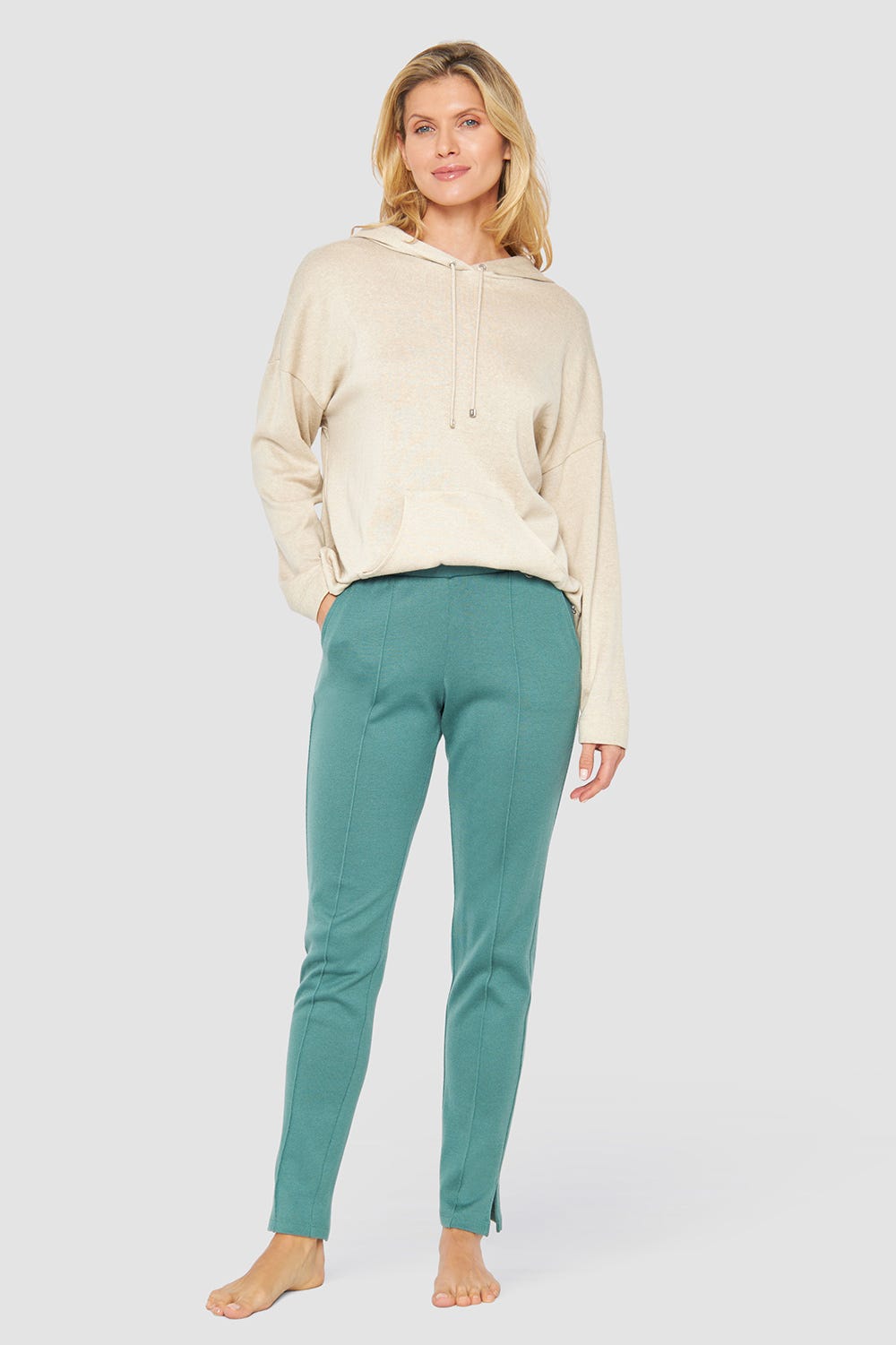 Detailbild 1 von Hose mit Steppnähten Petrol Strick Baumwolle/Acryl