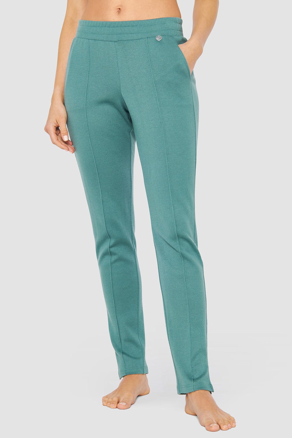 Frontalbild von Hose mit Steppnähten Petrol Strick Baumwolle/Acryl
