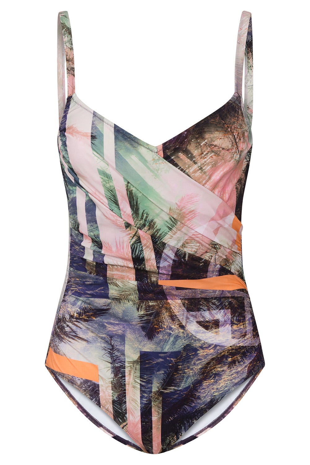 Hollowbild von Badeanzug im aufregenden Palmen-Druck Wickeloptik Polyamid/Elasthan