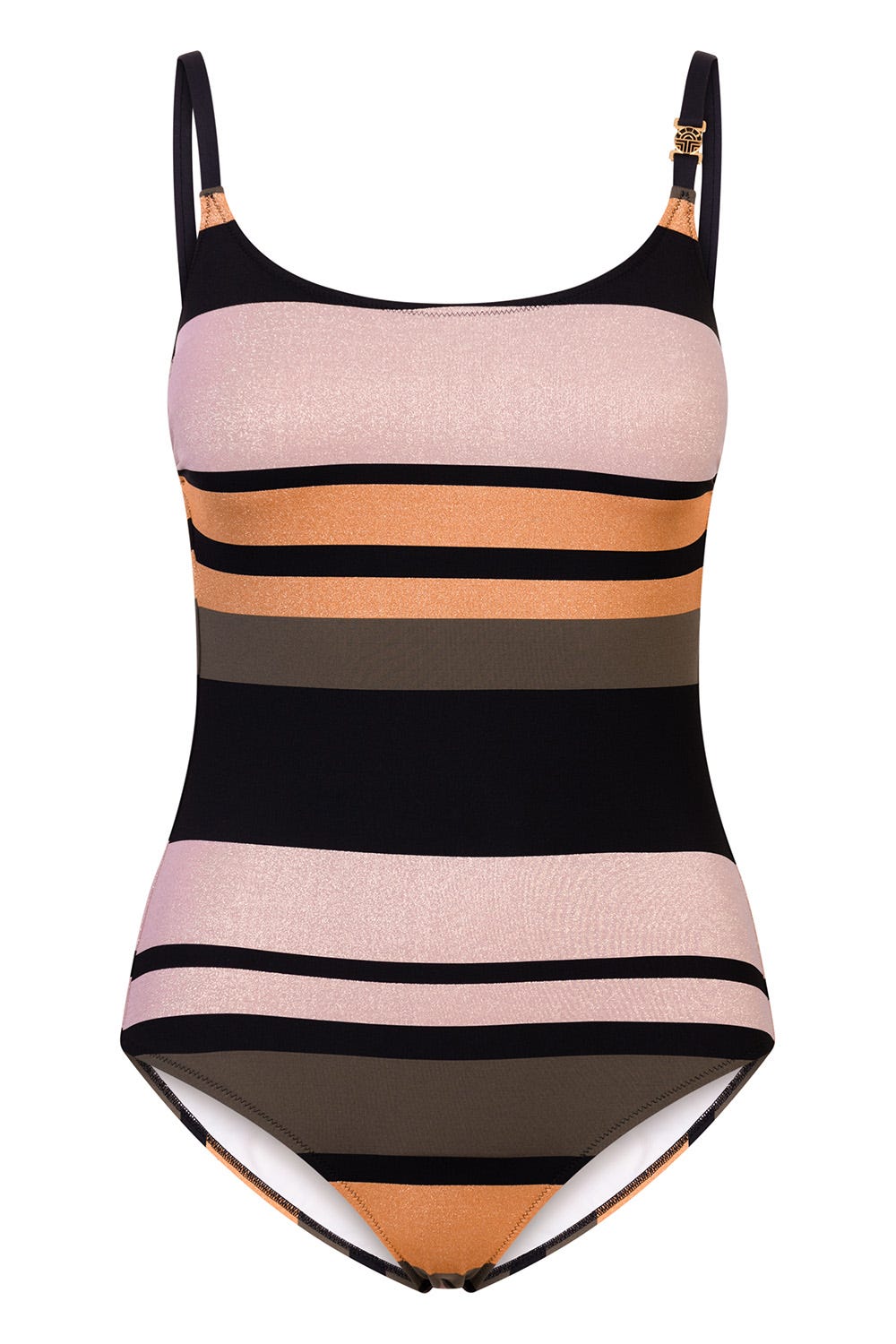 Hollowbild von Badeanzug im Ringel-Druck mit Schimmer-Effekt Materialmix