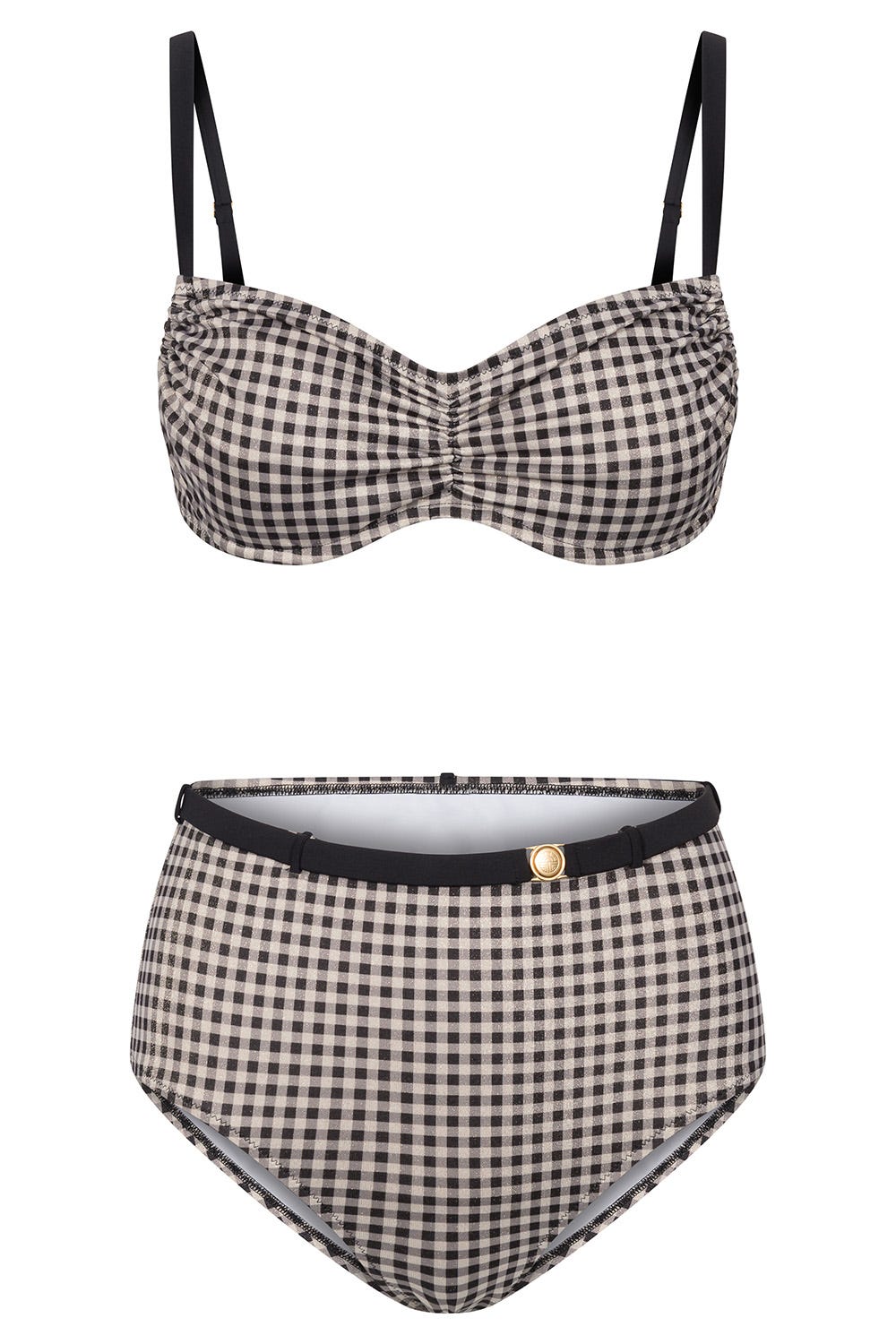 Hollowbild von Bikini im Retro Karo-Druck mit Schimmer-Effekt Ziergürtel Materialmix