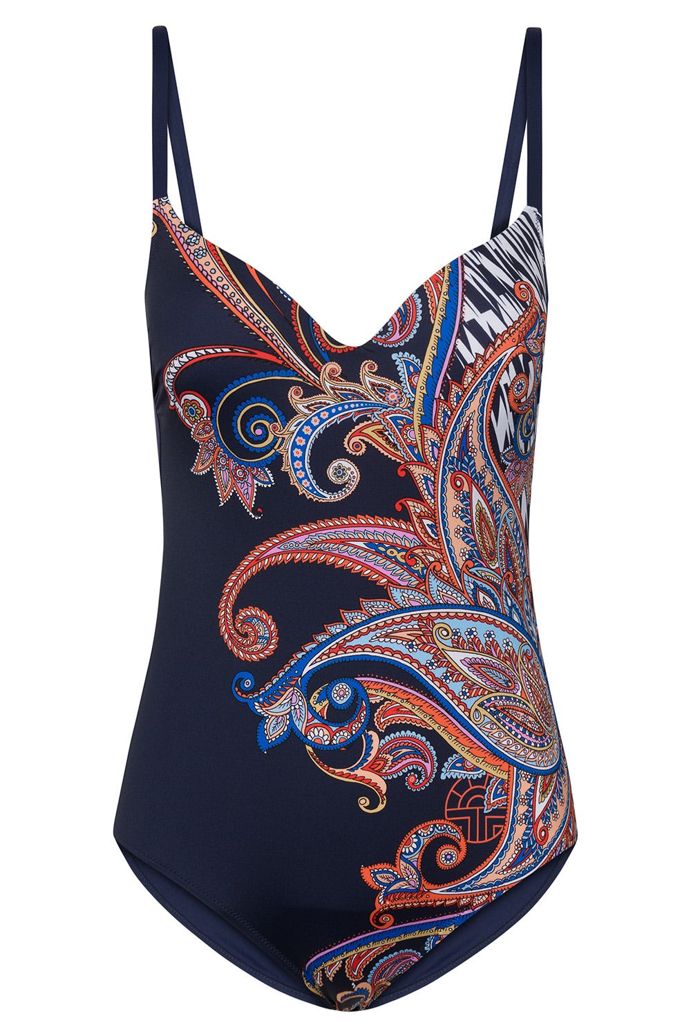 Hollowbild von Badeanzug im Paisley-Design Blau V-Ausschnitt Polyamid/Elasthan