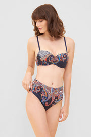 Frontalbild von Bandeau-Bikini im Paisley-Design Blau High Waist Polyamid/Elasthan