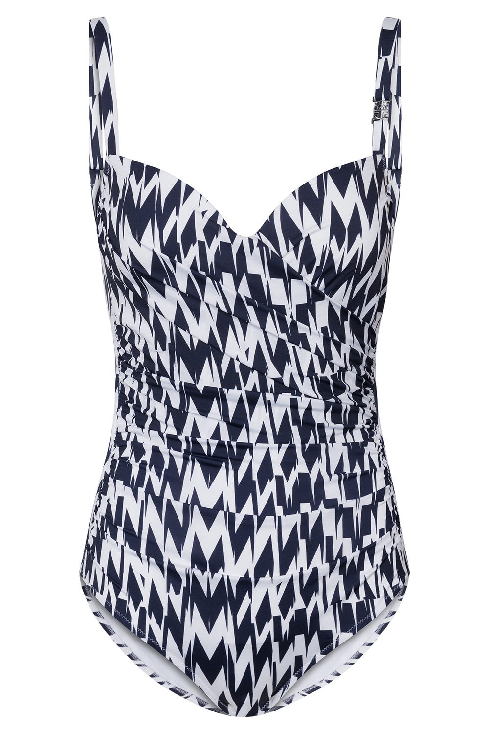 Hollowbild von Badeanzug im grafischen Druck Dunkelblau-Weiß Polyamid/Elasthan