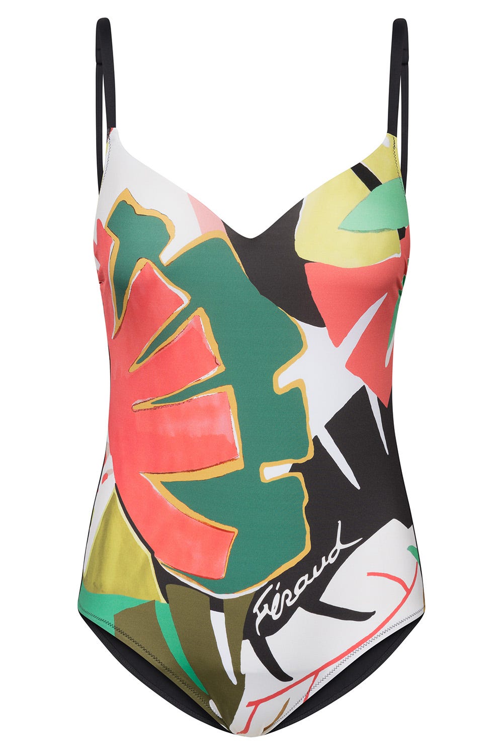 Hollowbild von Badeanzug im bunten Druck Schwarz Spacer-Cups Polyamid/Elasthan