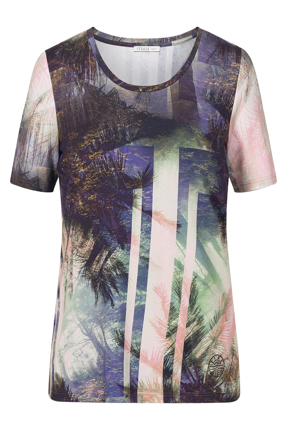 Hollowbild von T-Shirt im aufregenden Palmen-Druck Basic Viskose/Elasthan