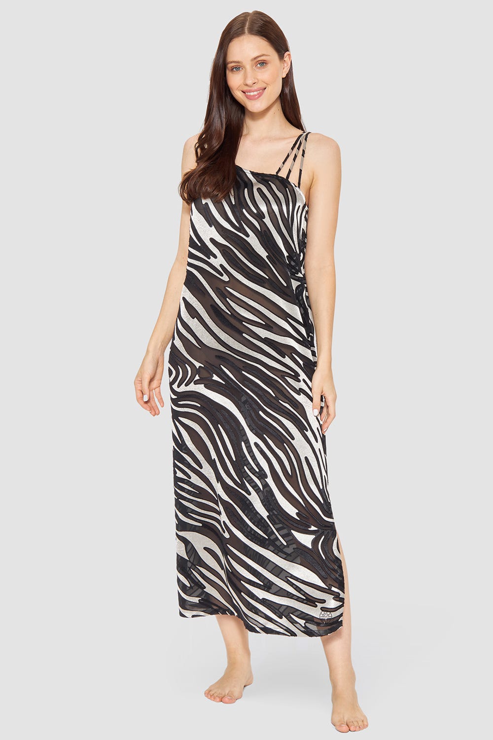 Frontalbild von Nachtkleid im Zebradruck exotisch elegant Polyester/Viskose