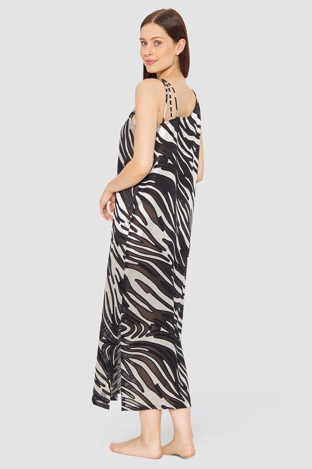 Rückansicht von Nachtkleid im Zebradruck exotisch elegant Polyester/Viskose