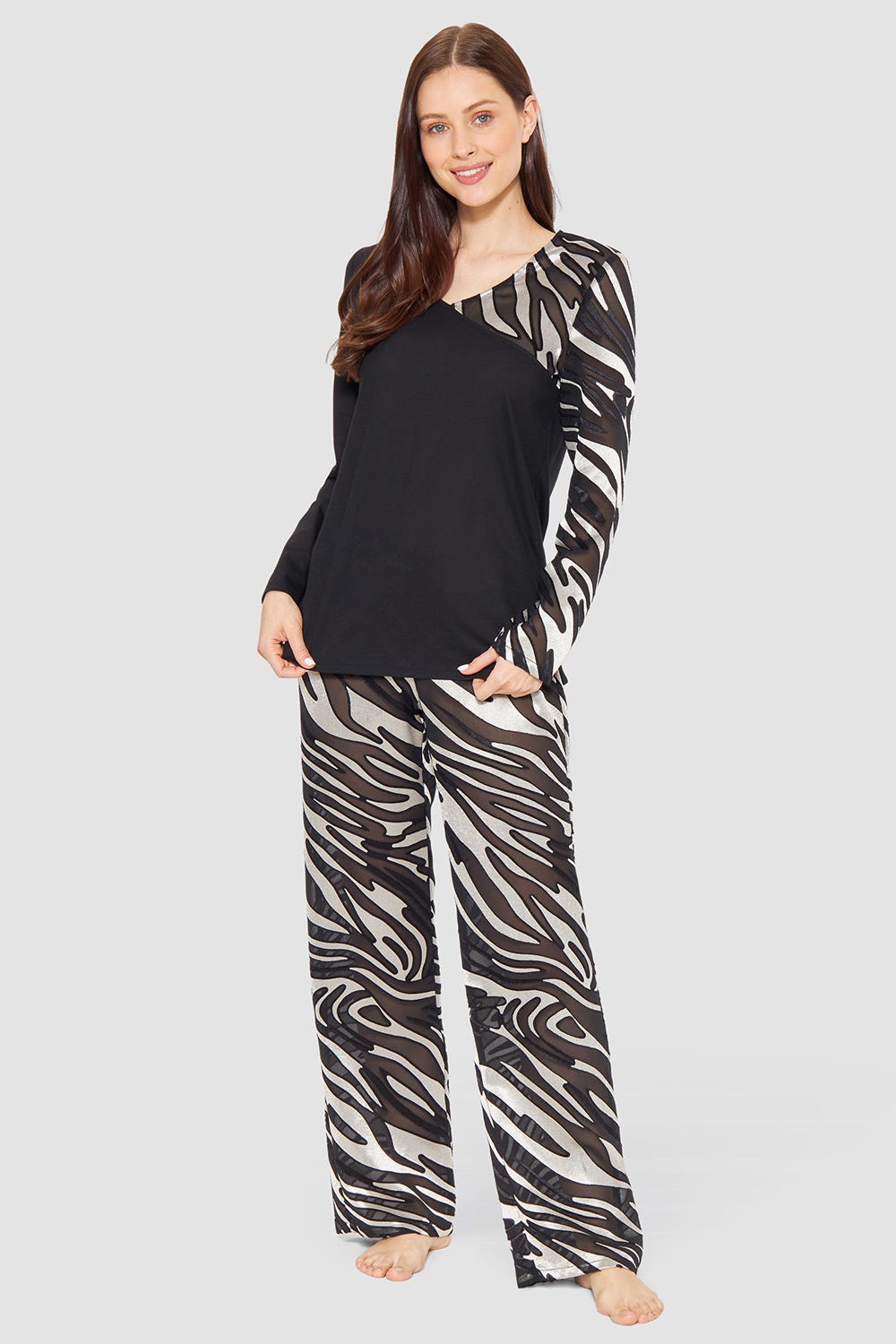 Frontalbild von Pyjama mit elegantem Zebra-Detail exotisch Polyester/Viskose