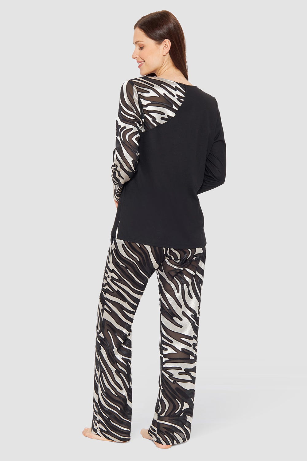 Rückansicht von Pyjama mit elegantem Zebra-Detail exotisch Polyester/Viskose