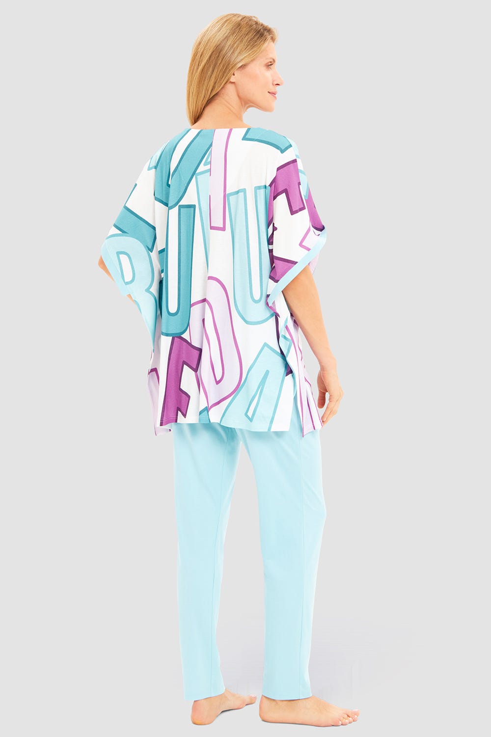 Rückansicht von Pyjama mit Letterprint Baumwolle/Modal