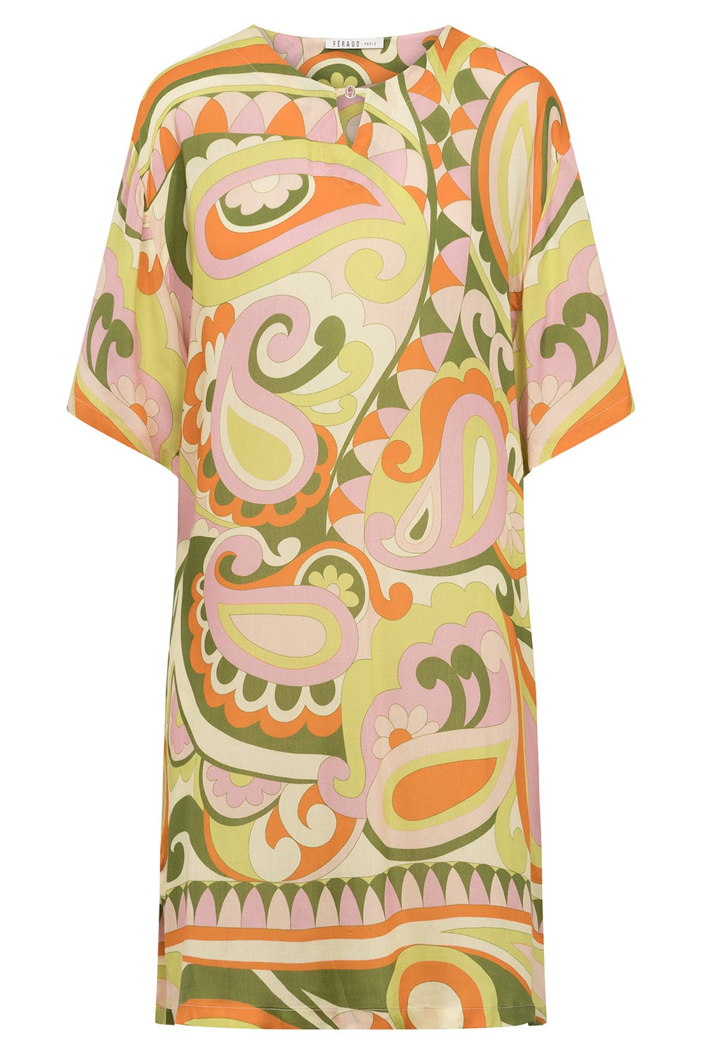 Hollowbild von Nachthemd Kurzarm aus Webstoff im sommerlichen Paisley-Druck Limettengrün Viskose/Seide