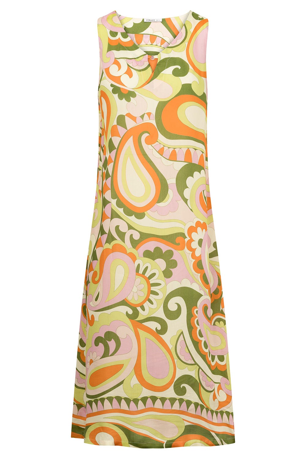 Hollowbild von Nachthemd Ärmellos aus Webstoff im sommerlichen Paisley-Druck Limettengrün Viskose/Seide