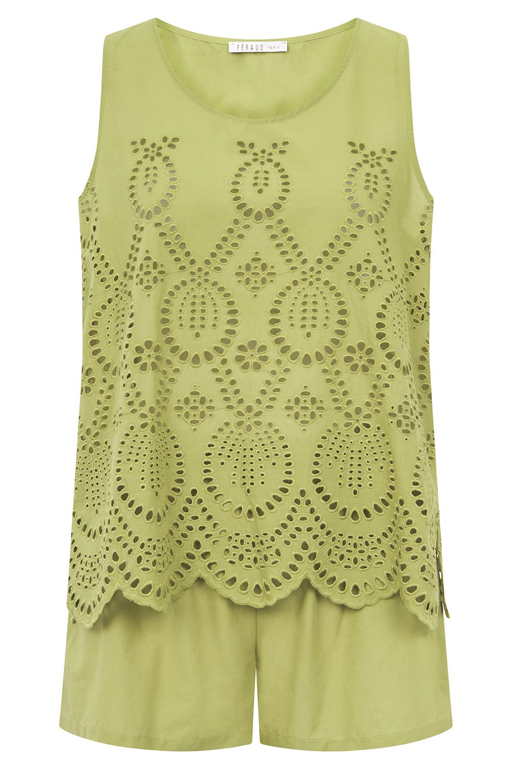 Hollowbild von Pyjama aus Webstoff mit sommerlichen Spitzendetails 100% Baumwolle