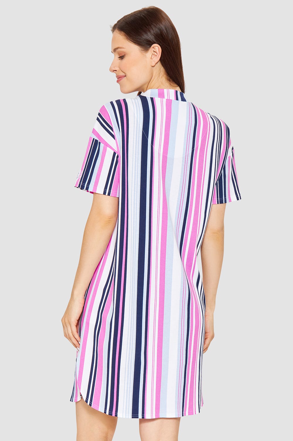 Rückansicht von Nachthemd mit Multicolor-Streifenprint sportiv 100% Baumwolle