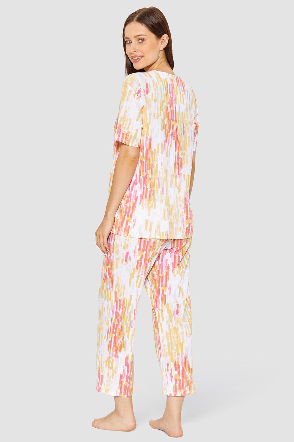 Rückansicht von Pyjama im Artprint Pinselstrich-Optik Baumwolle/Modal