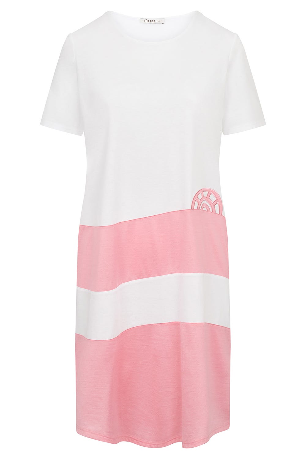 Hollowbild von Nachthemd im Colourblocking-Style Weiß-Coralle 100% Baumwolle