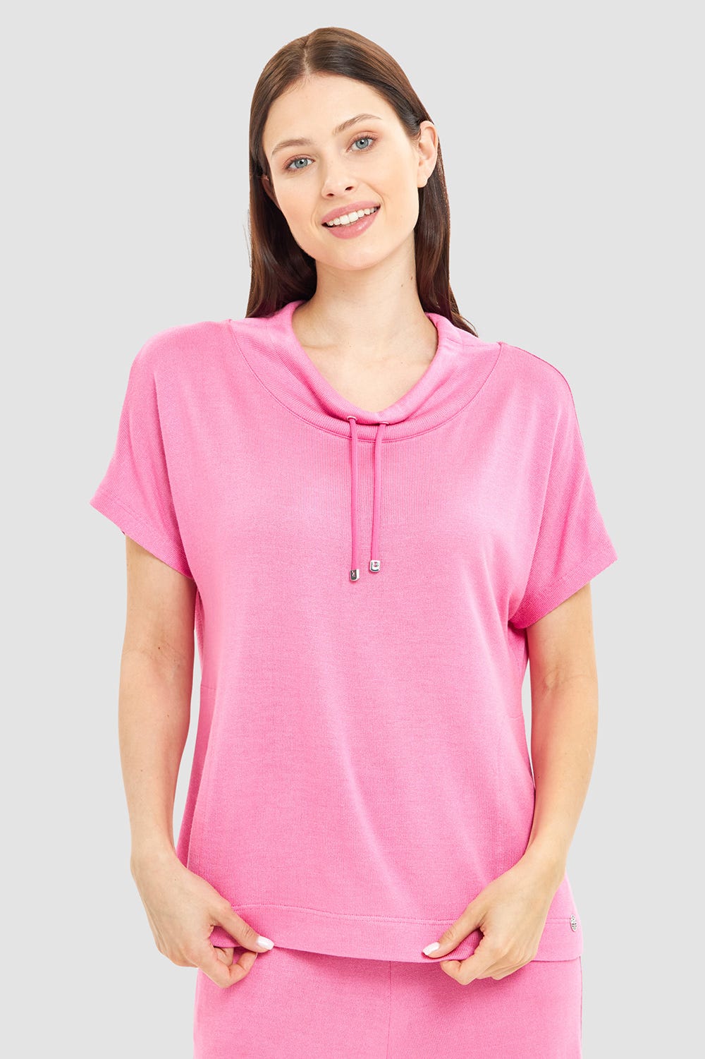 Frontalbild von T-Shirt mit Kordel-Detail Strick Viskose/Polyacryl