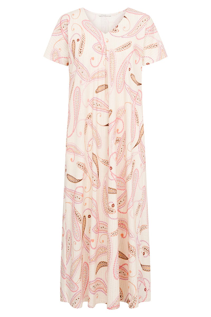 Hollowbild von Nachthemd Kurzarm im Paisley-Druck Maxi-Länge Baumwolle/Modal